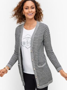Talbots Mini Plaid Pure Merino Wool Cardigan Academia Womens size XS